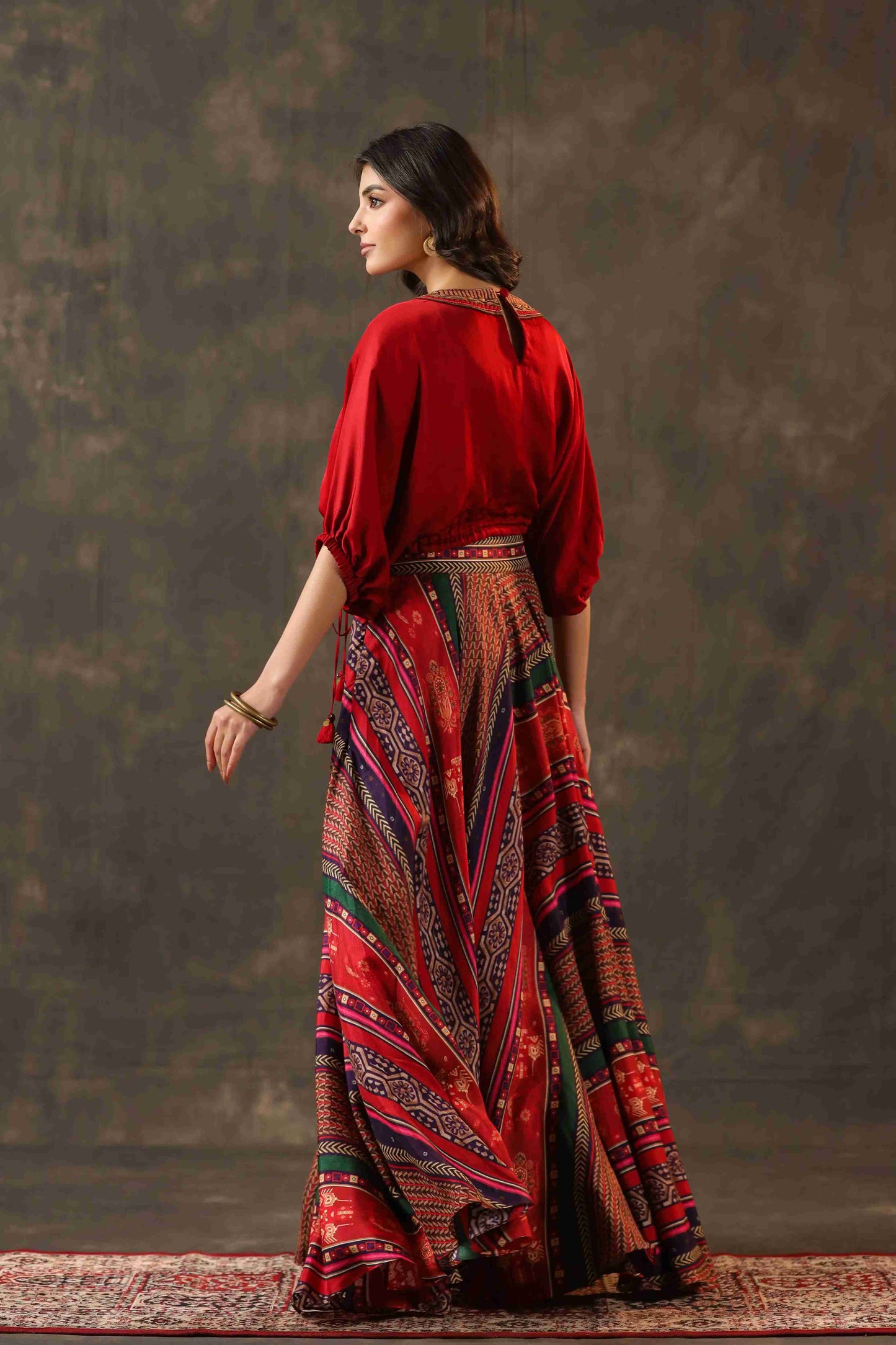 Printed Pant with heavy Cowl Top