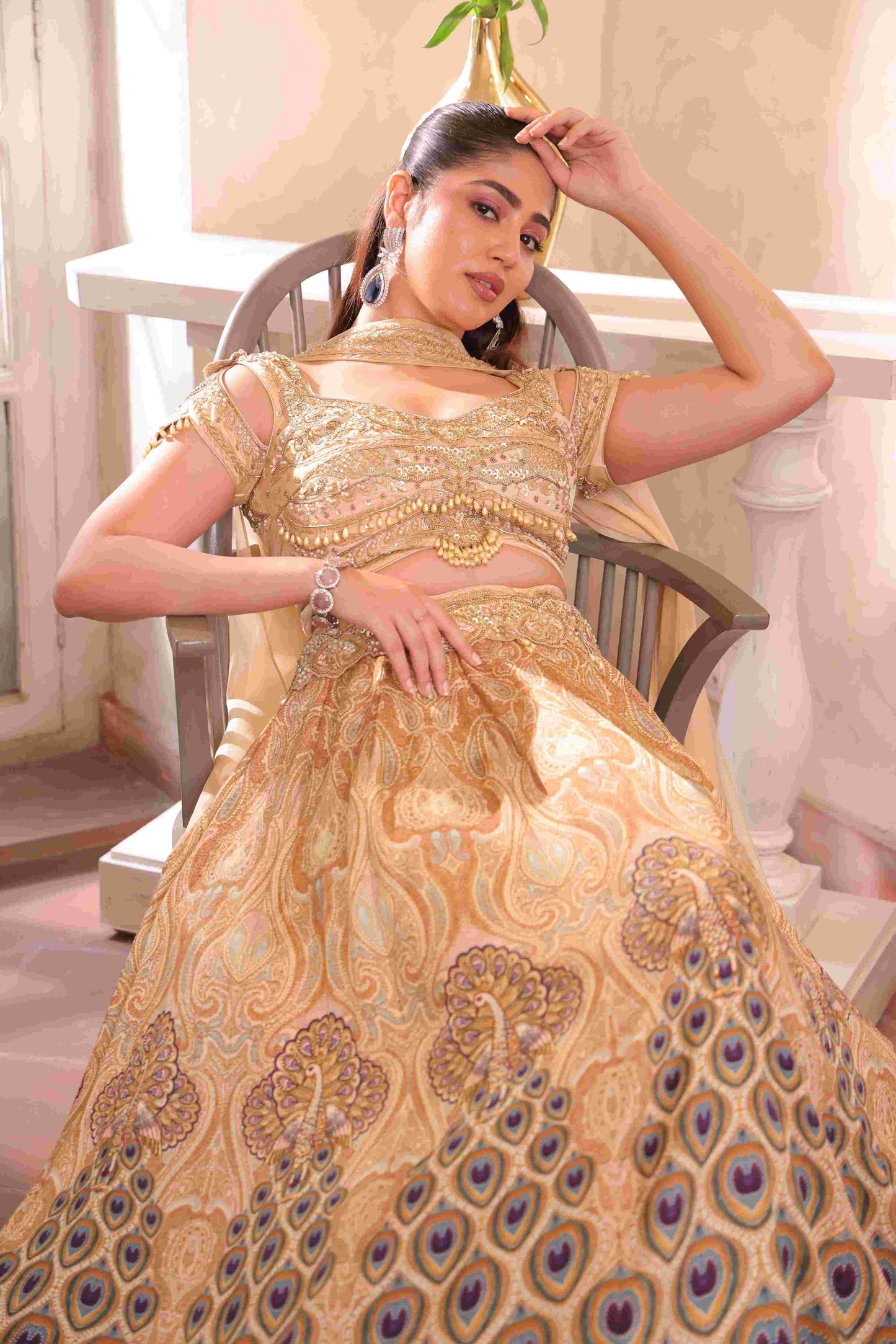Printed Embellished Lehanga with Choker Blouse
