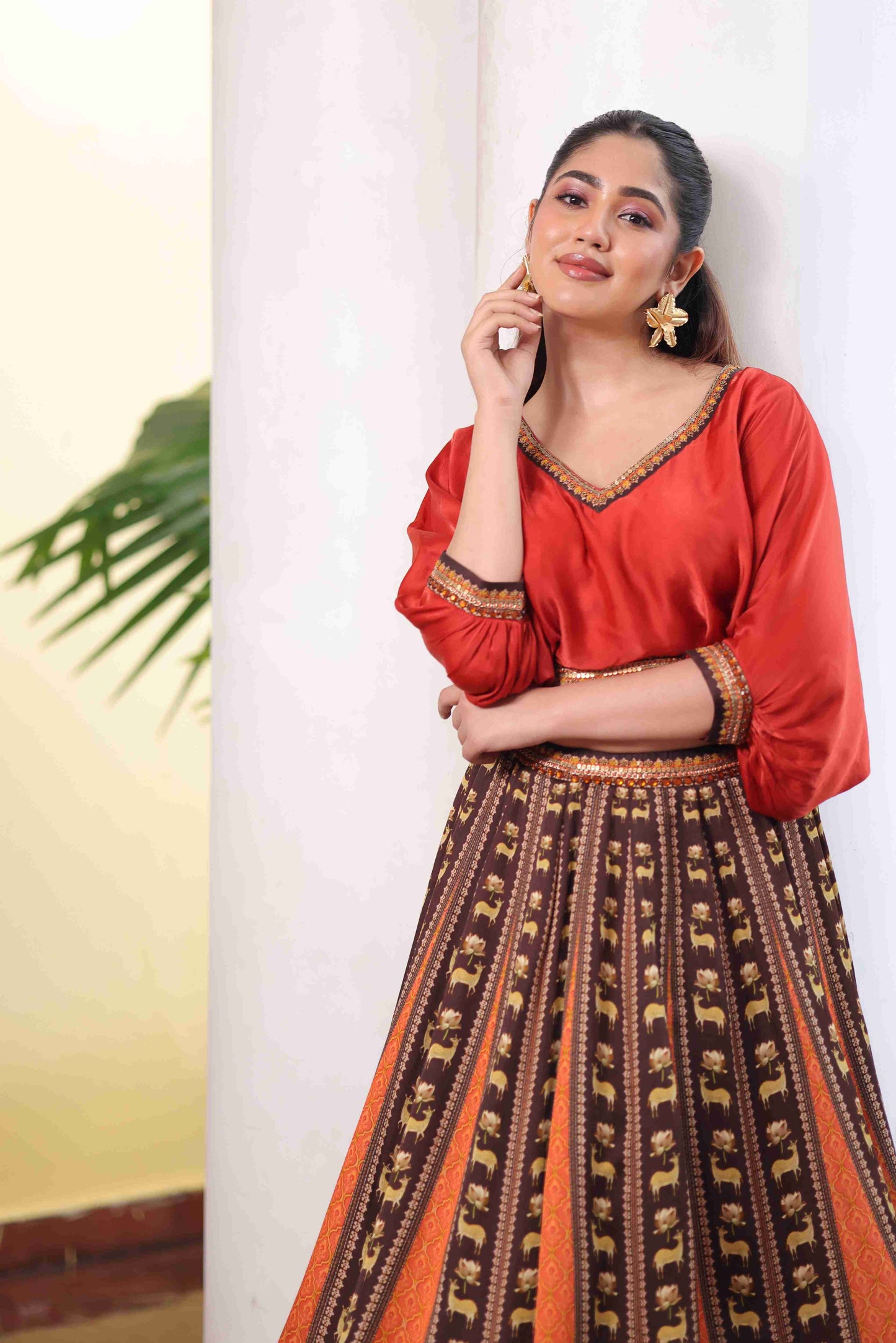 Printed Lehanga with Cowl Top