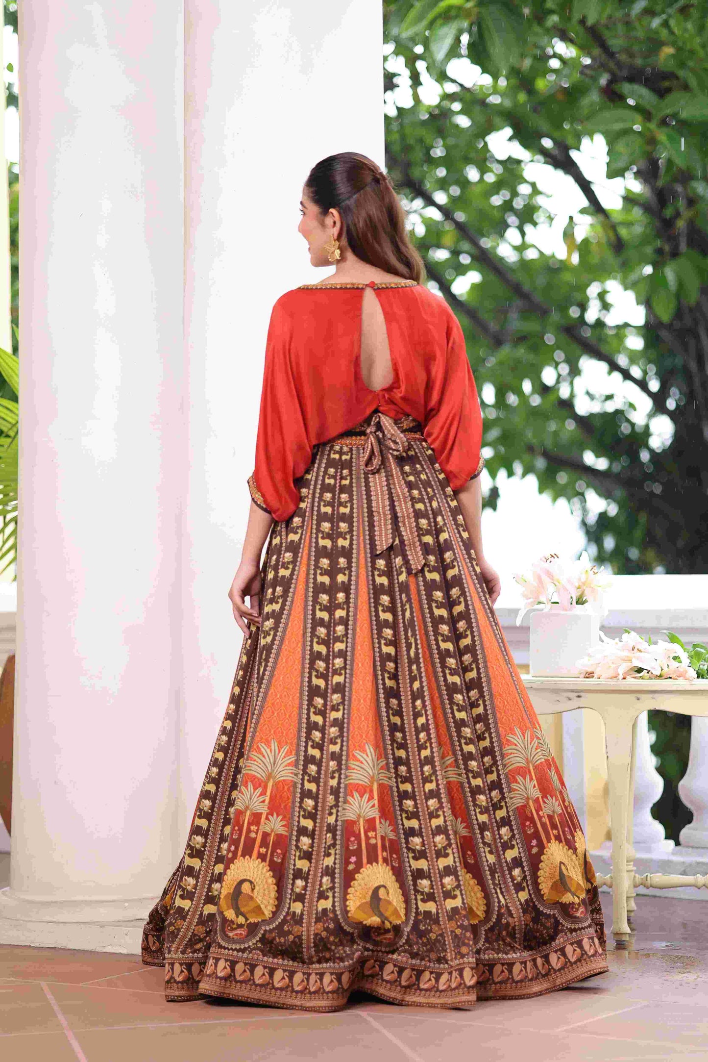 Printed Lehanga with Cowl Top