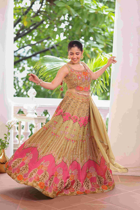 Printed Embellished Lehanga with Choker Blouse