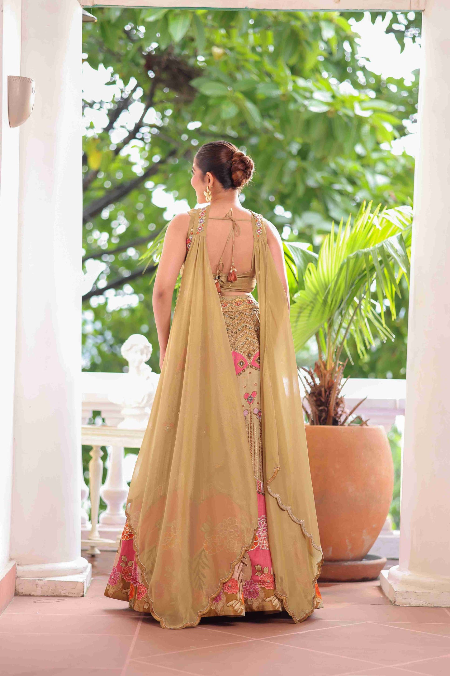 Printed Embellished Lehanga with Choker Blouse