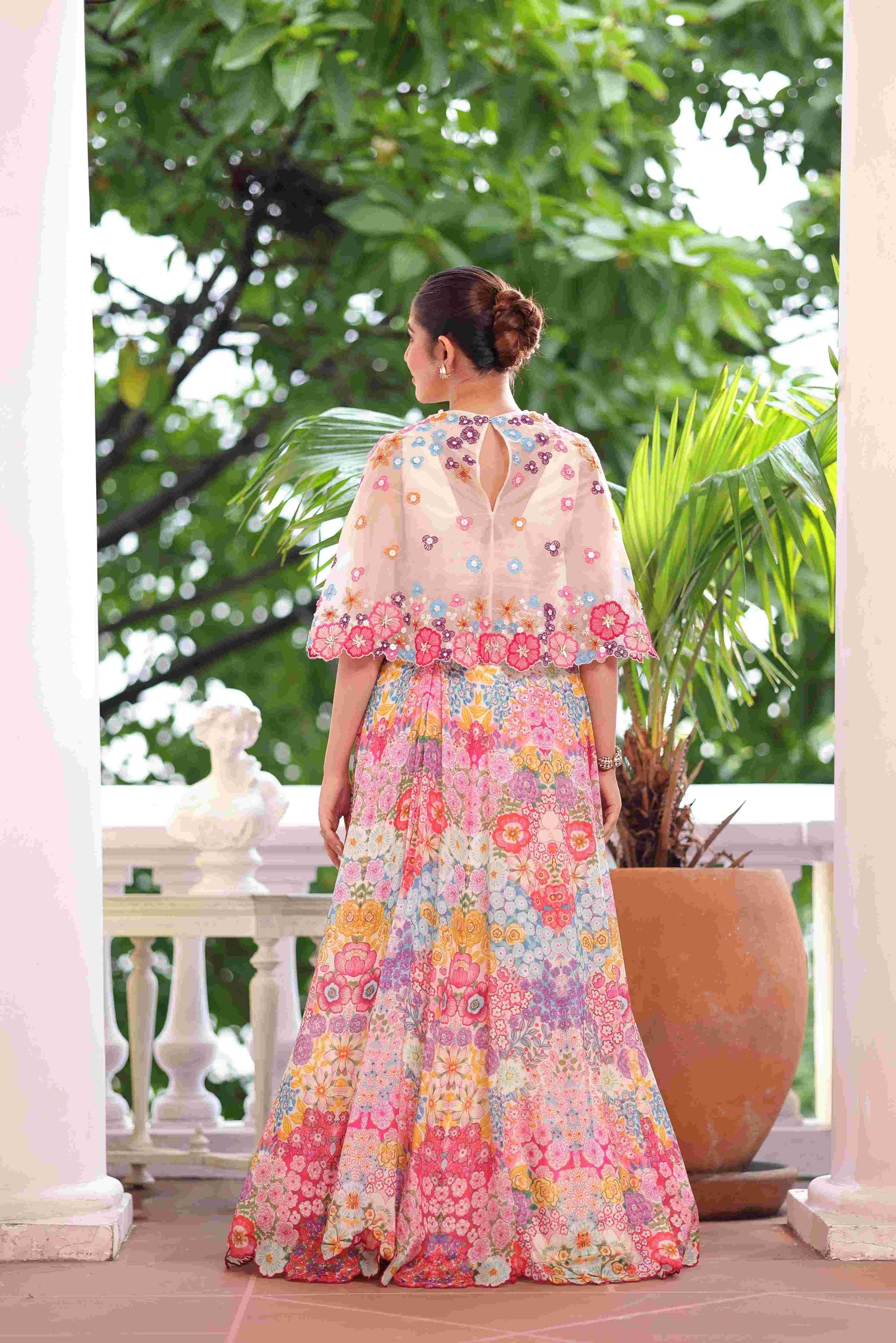 Floral Print Lehanga With Cape
