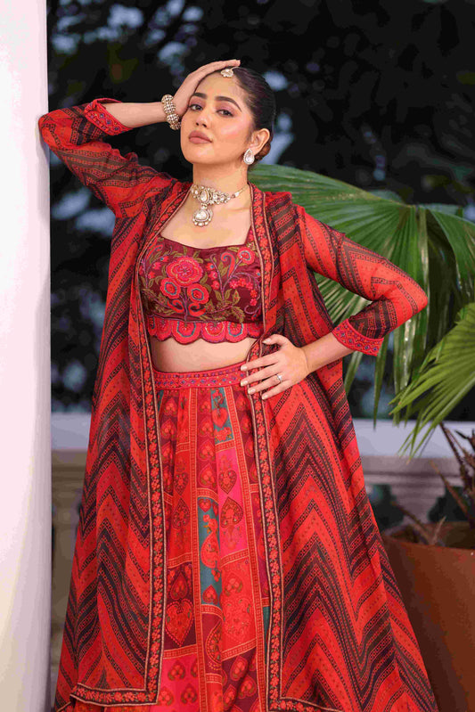 Print Lehanga Jacket Set