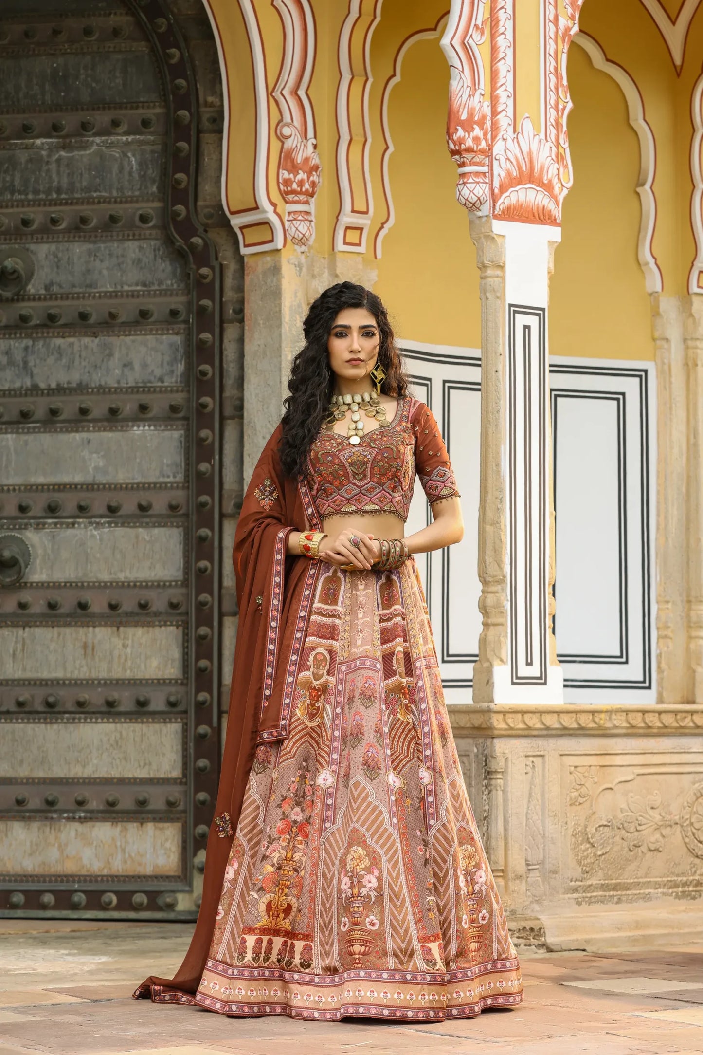 Traditional Printed lehanga with full machine embroidered Blouse & Dupatta