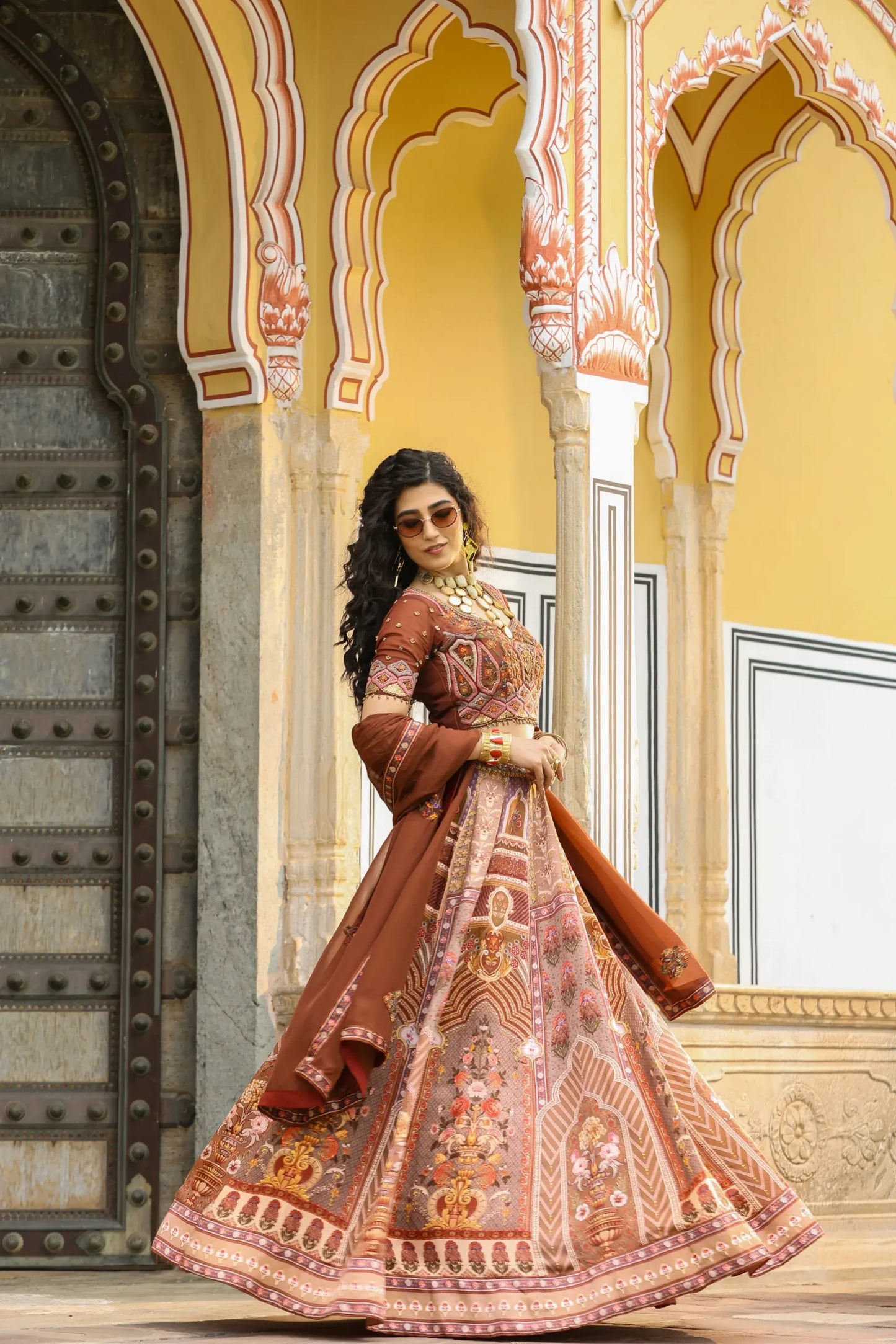 Traditional Printed lehanga with full machine embroidered Blouse & Dupatta