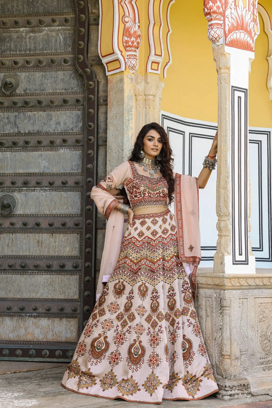 A Embroidery Pattern Print lehanga with embellished Blouse & Dupatta