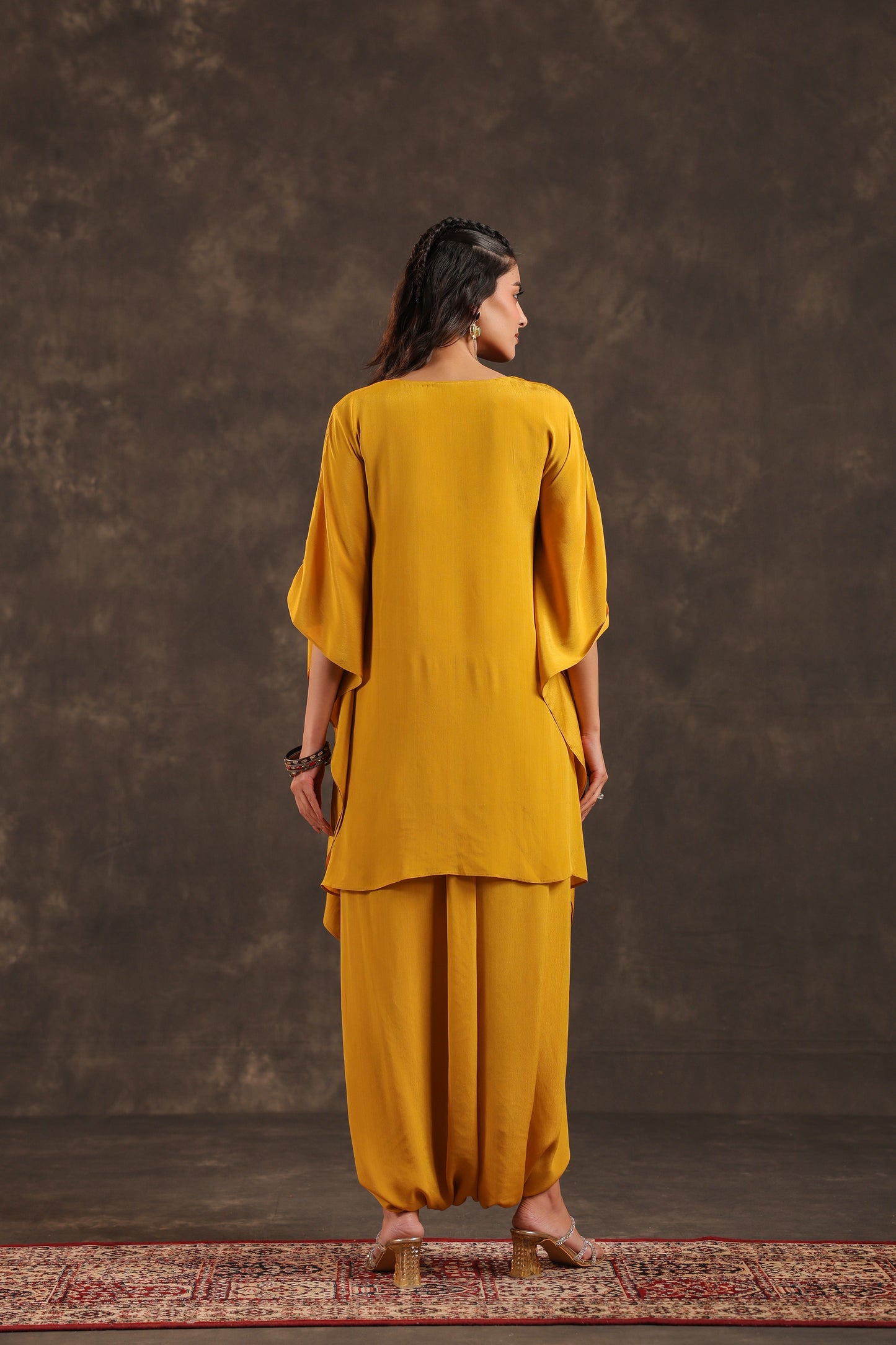 Embellished Kurti + Dhoti Pant Yellow Mustard