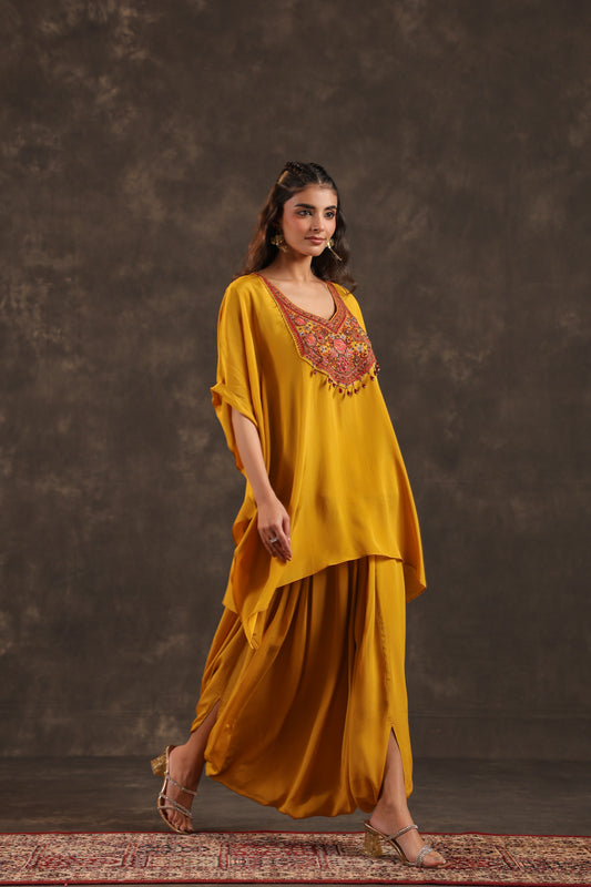 Embellished Kurti + Dhoti Pant Yellow Mustard
