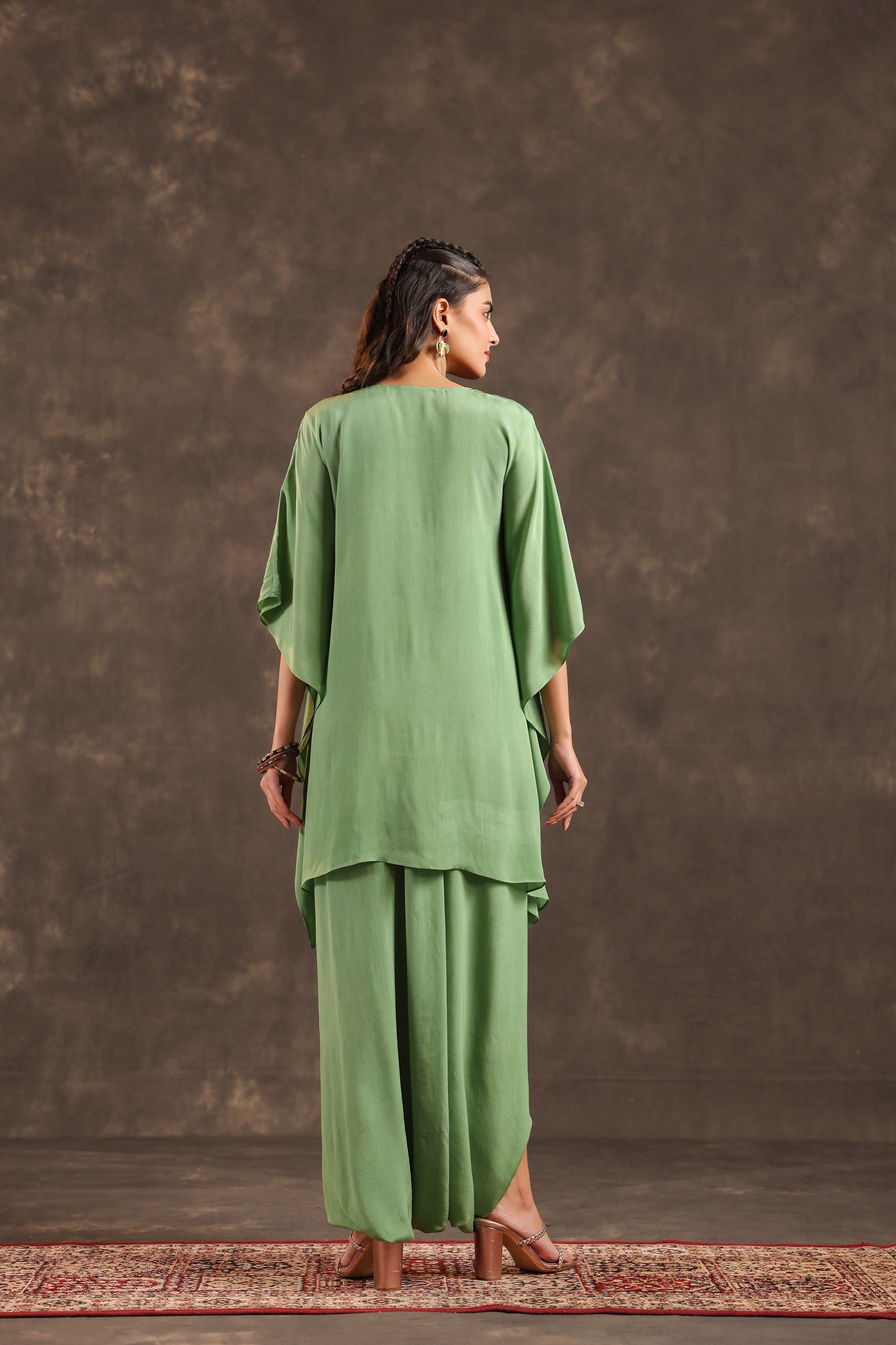 Embellished Kurti + Dhoti Pant Light Green