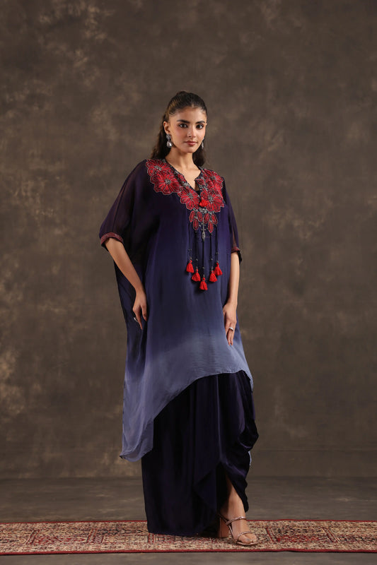 Heavy Embellished Ombre Kaftan Set Blue