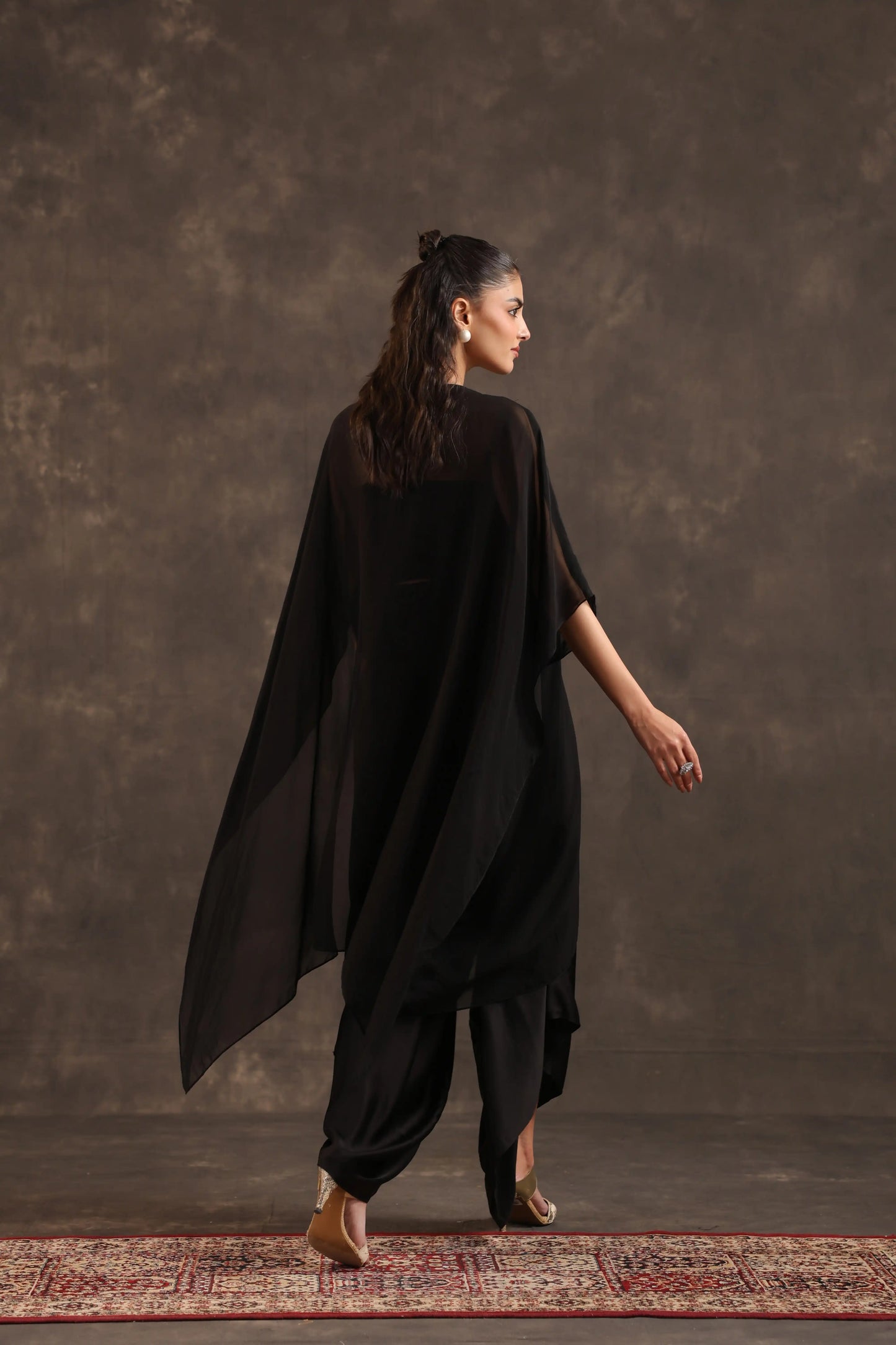 Heavy Embellished Kaftan Set Black