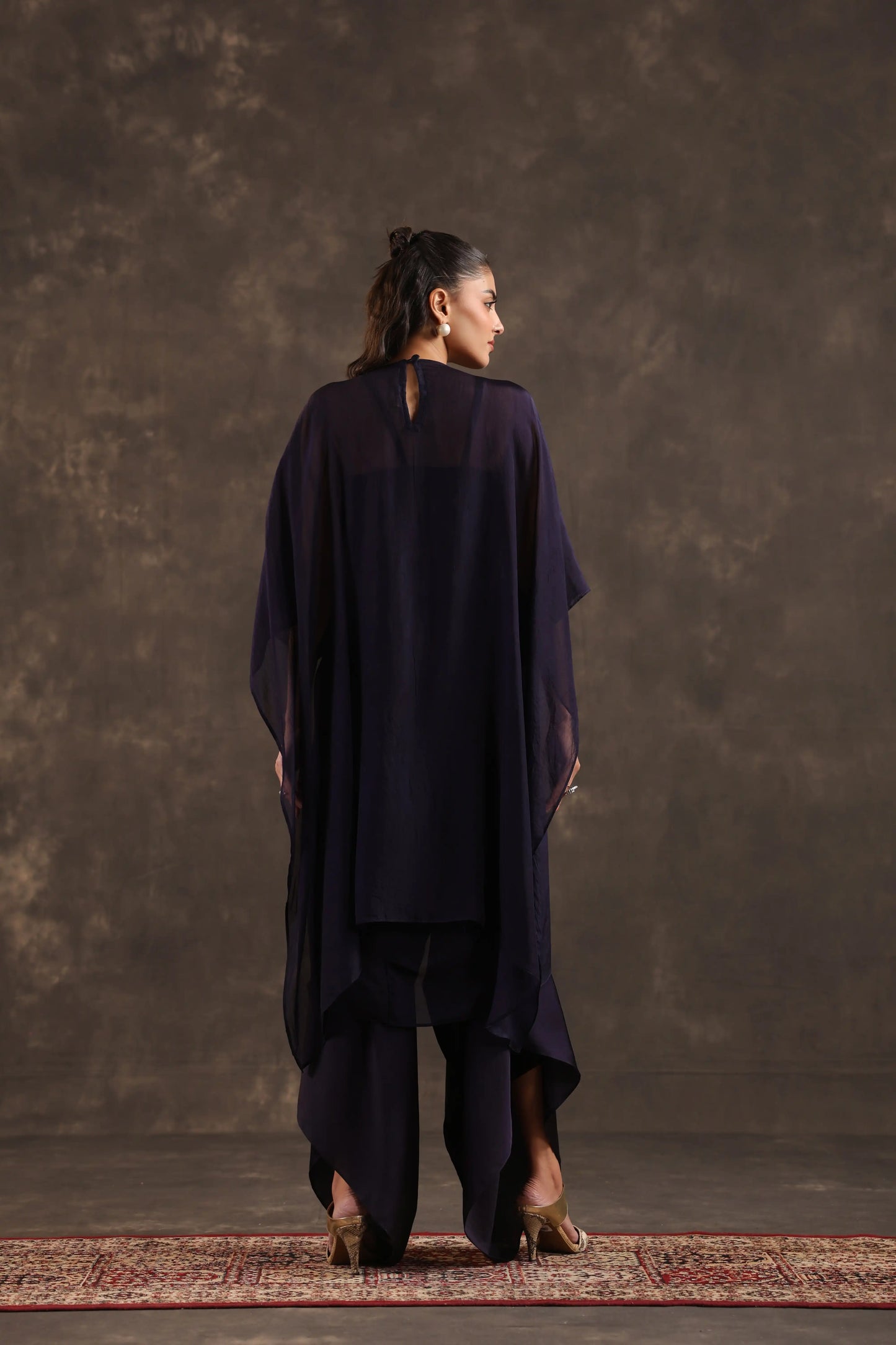 Heavy Embellished Kaftan Set Deep Blue