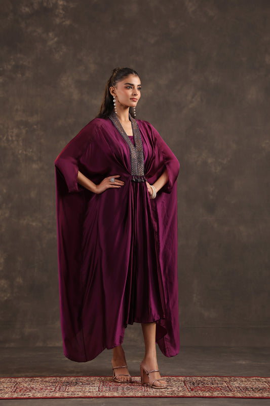 Flayered Kaftan Dress Burgundy