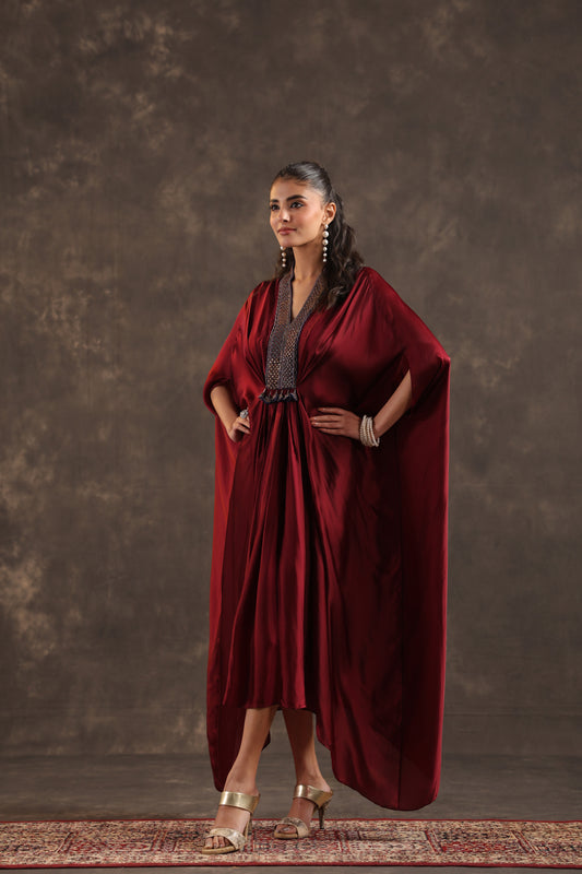 Flayered Kaftan Dress Maroon