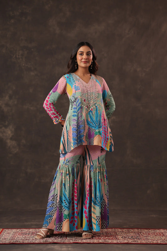 Printed Co-ords with Sharara Pant