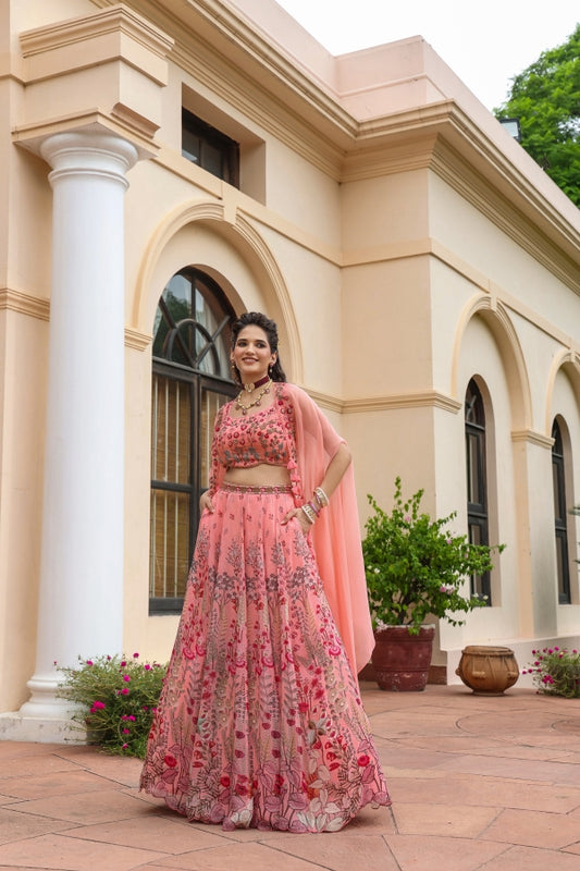 Pink Traditional Print Jacket Pattern Lehanga