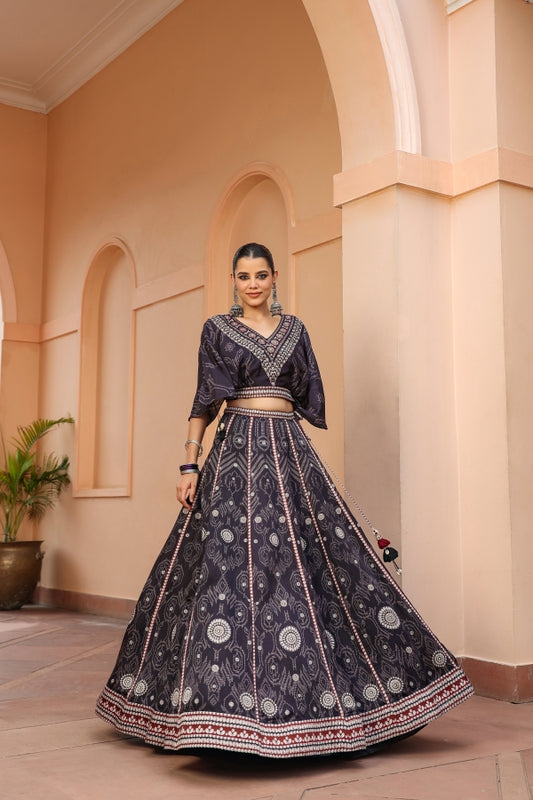 Black Colour Lehanga with Cowl Pattern Blouse