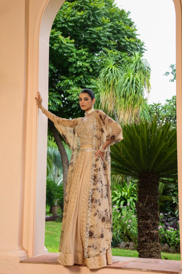 Beige Colour Jacket Pattern Lehanga
