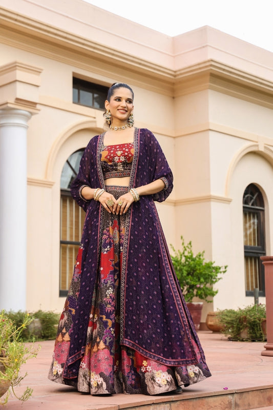 Purple Colour Jacket Pattern Lehanga