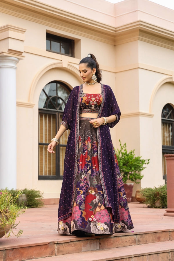 Purple Colour Jacket Pattern Lehanga