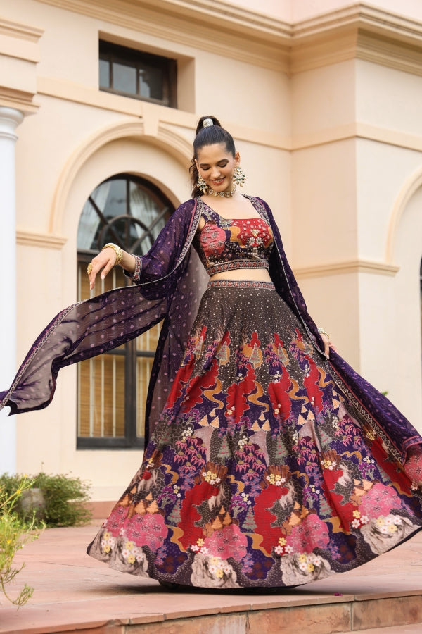 Purple Colour Jacket Pattern Lehanga