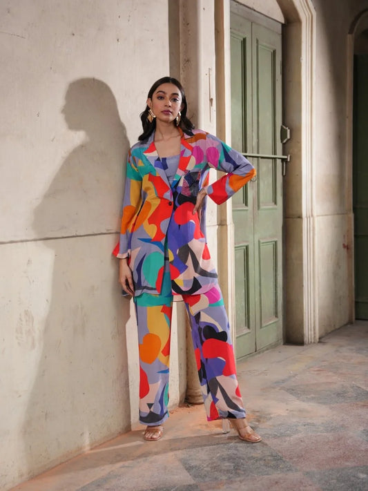 Printed Dress with Printed Pant