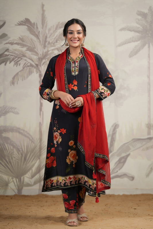 Straight Traditional Kurti with Printed Pant