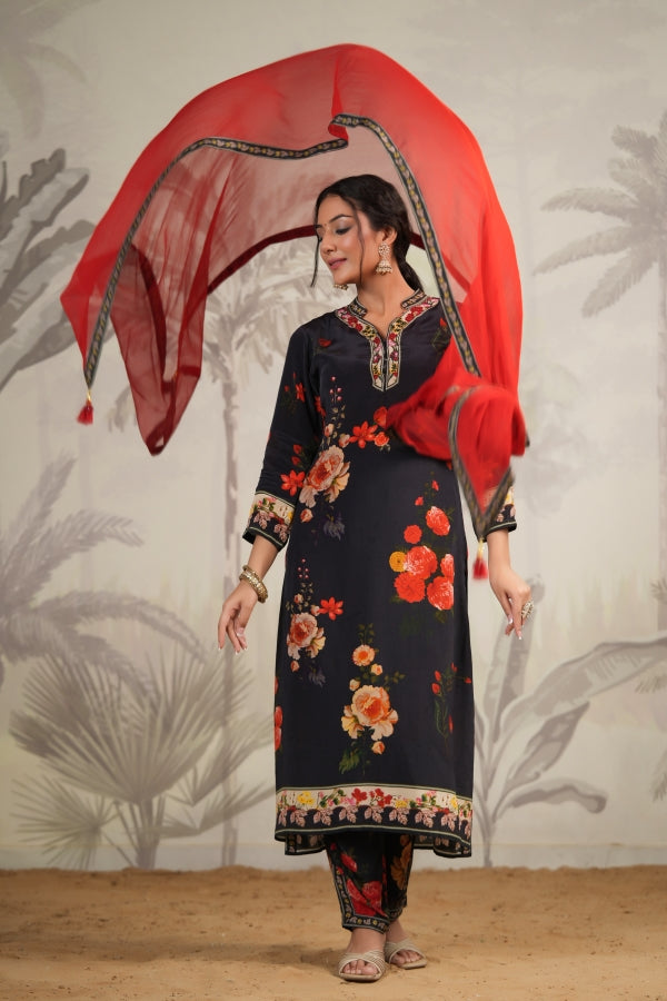 Straight Traditional Kurti with Printed Pant