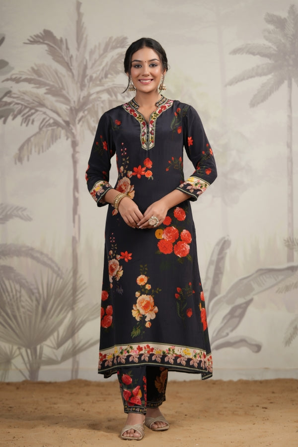 Straight Traditional Kurti with Printed Pant