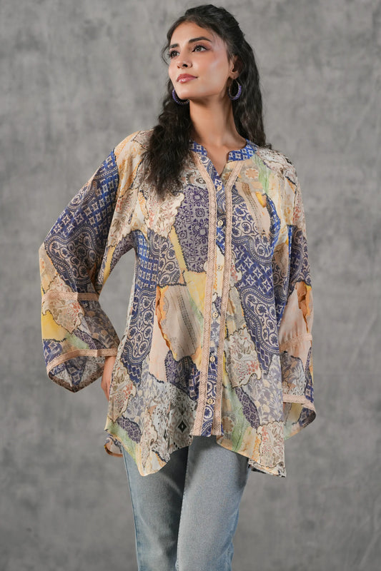 Printed Short Top with lace