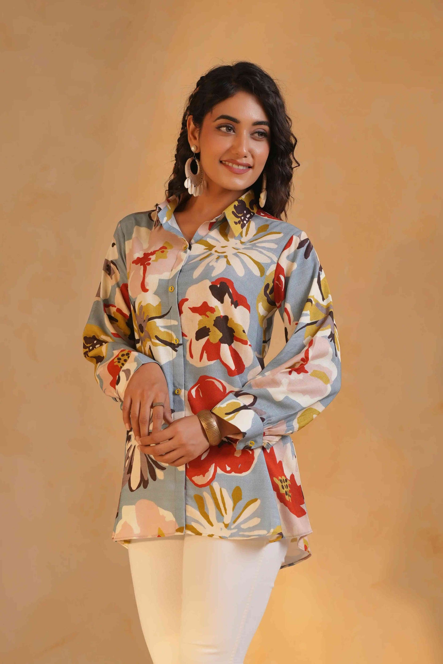 Printed Linen Short Tops