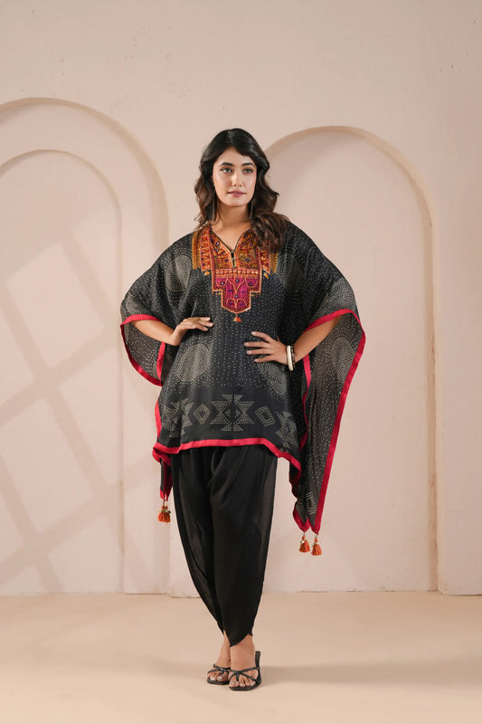 Kaftan with Emroidered neck line with Tulip Pants