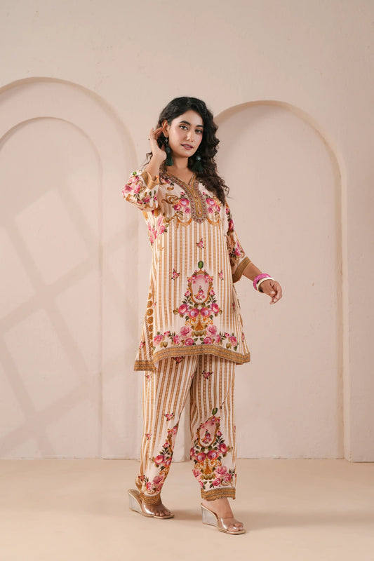 Embellished Printed Straight Kurti with Pant