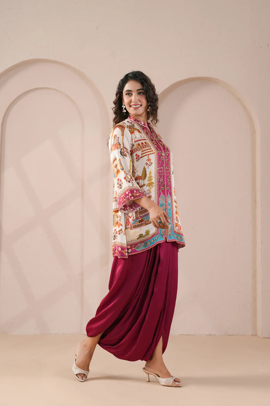 Hand Embroidered,Printed,Ethnic Kurta with harem Pant