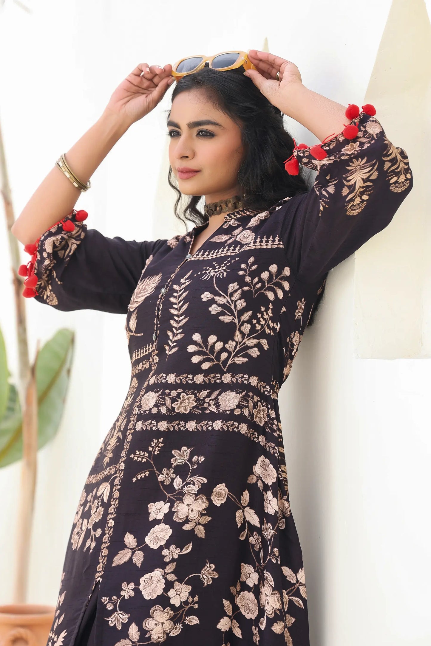 Floral Mix A-Line Kurat With Tulip Pant