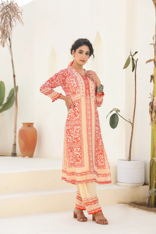 Traditional Print Straight Kurti with Pant