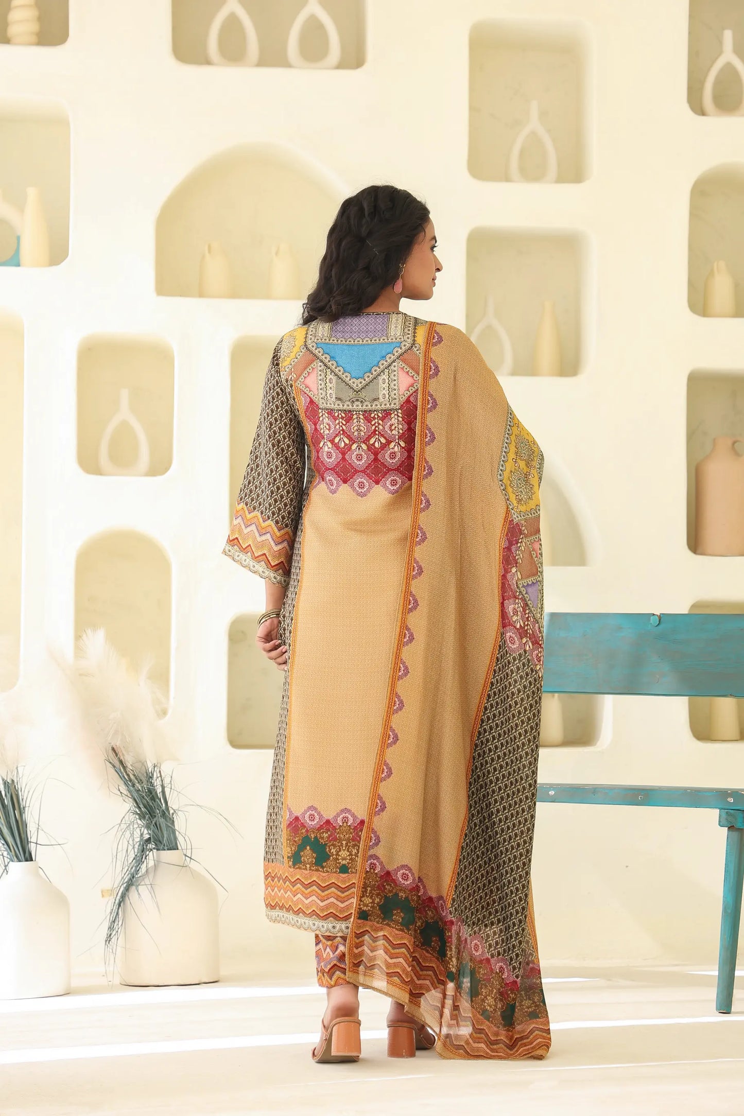 Traditional Print Straight Kurti with Pant and Printed Dupatta