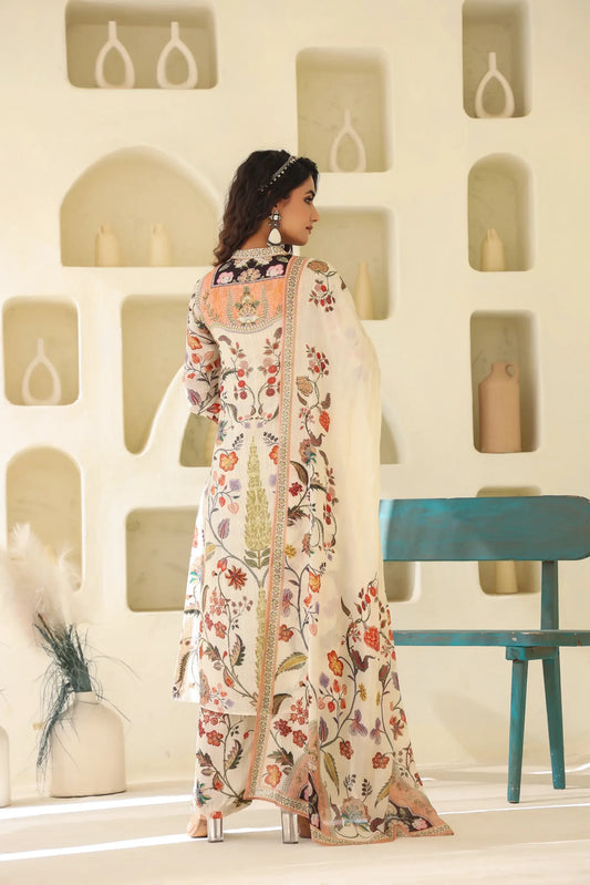 Traditional Print Straight Kurti with Pant and Printed Dupatta
