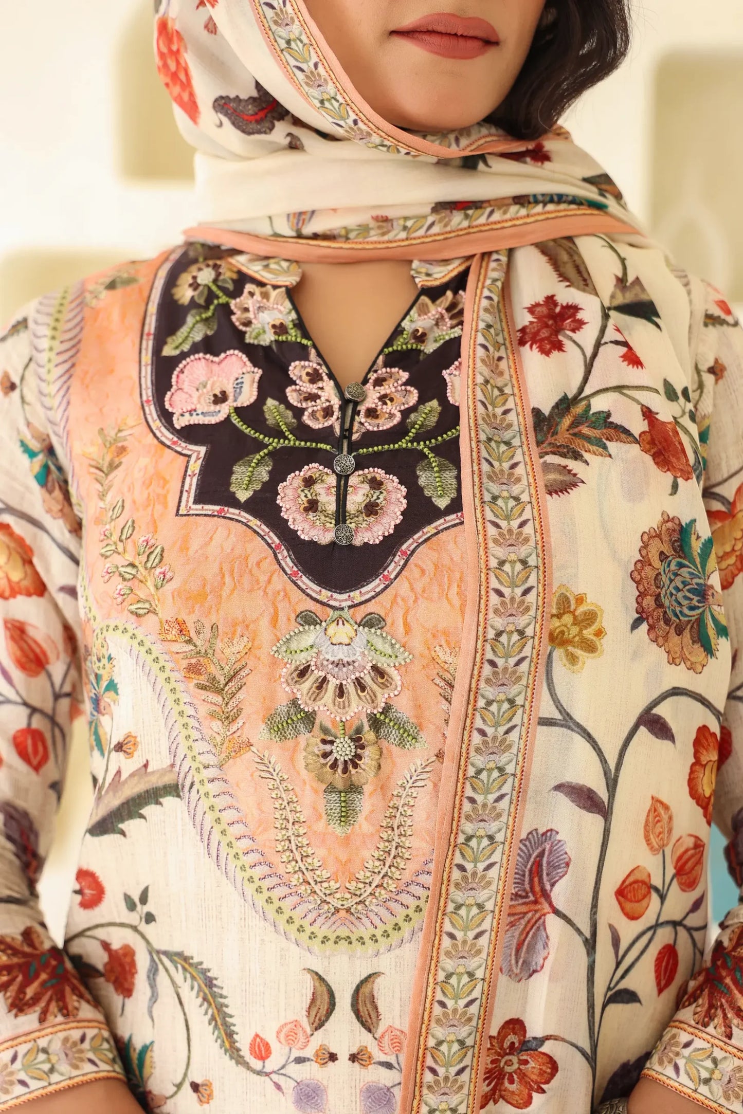 Traditional Print Straight Kurti with Pant and Printed Dupatta