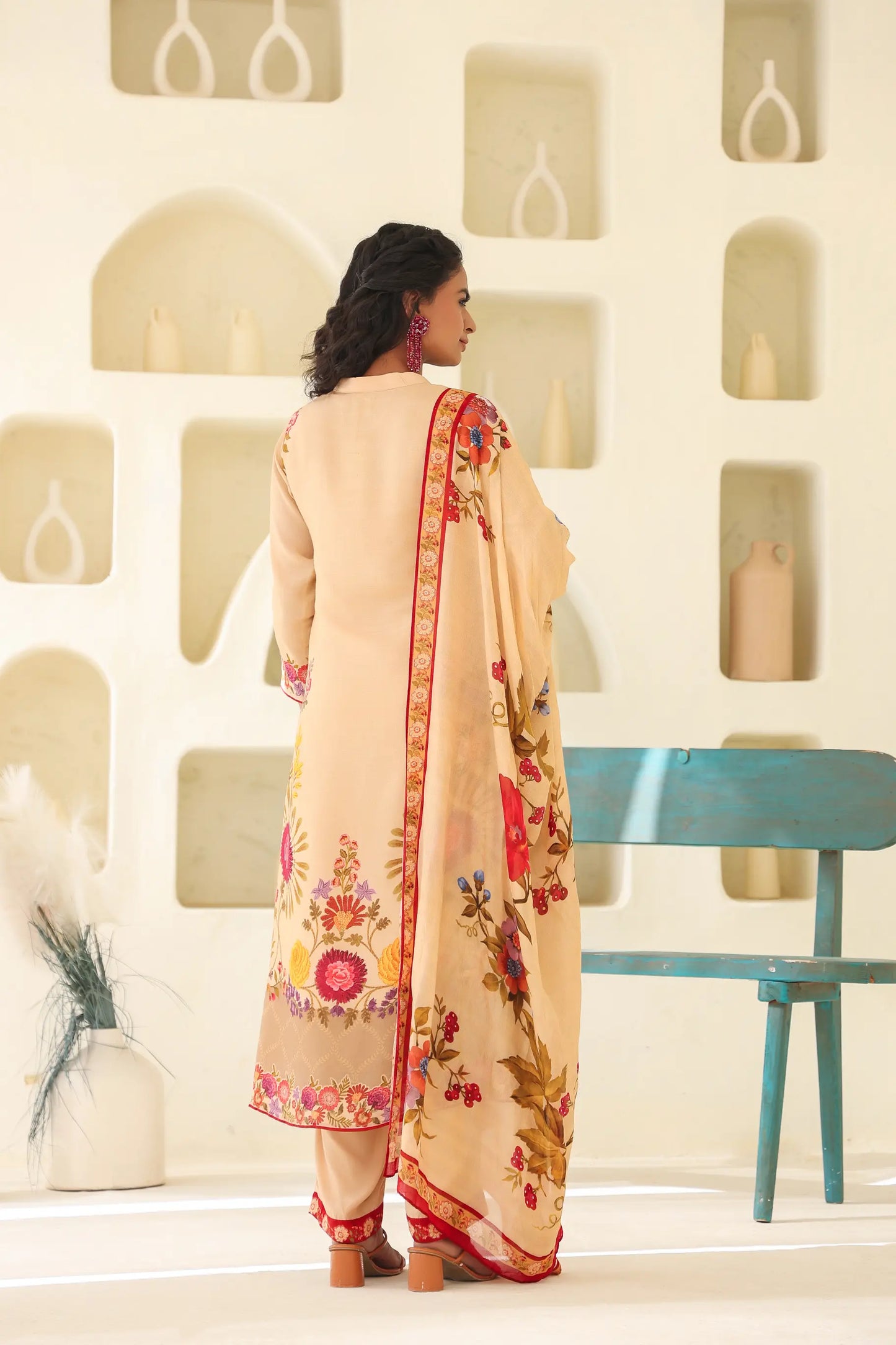 Traditional Print Straight Kurti with Pant and Printed Dupatta