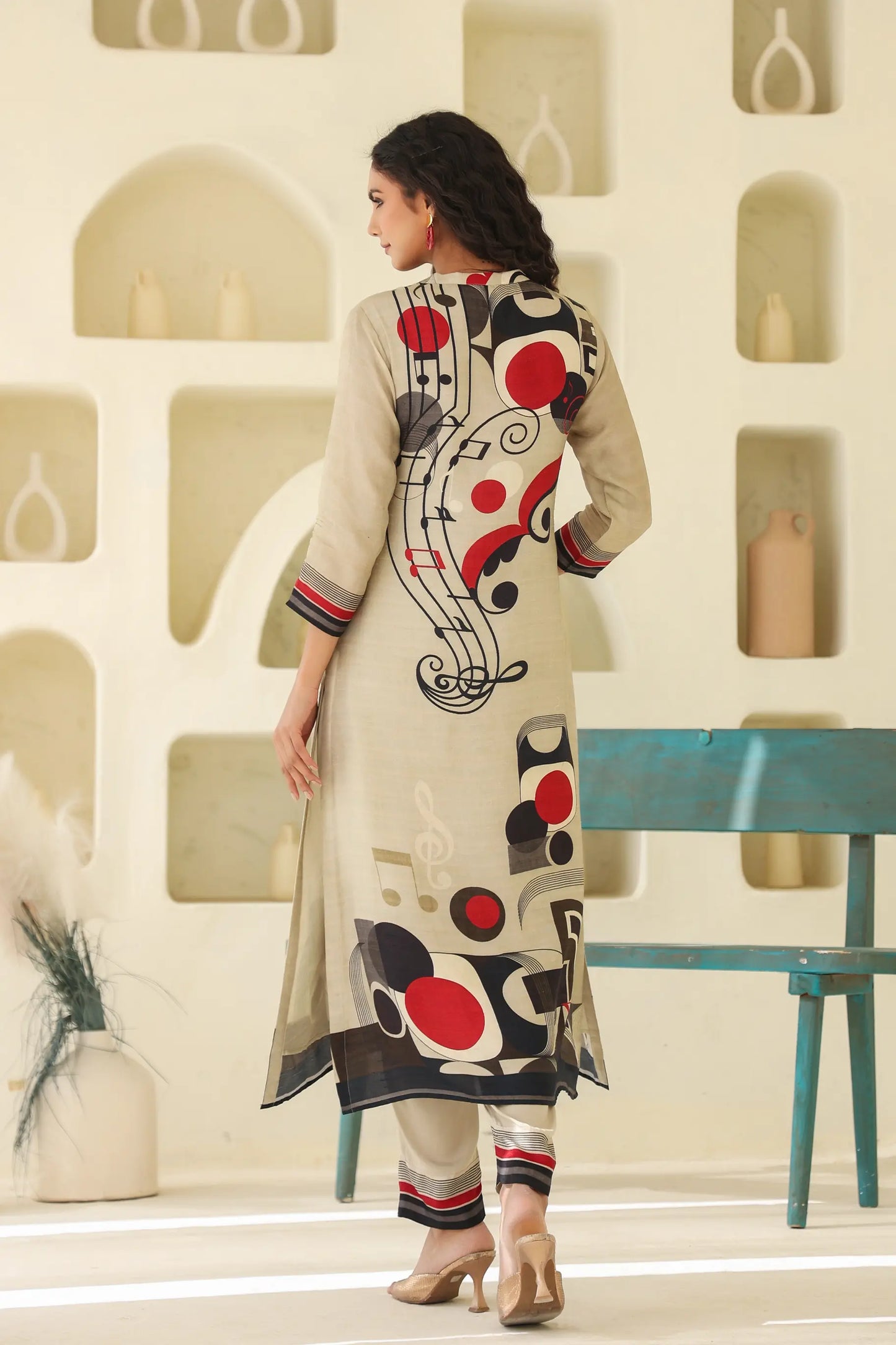 Abstract Print Straight Kurti with Pant