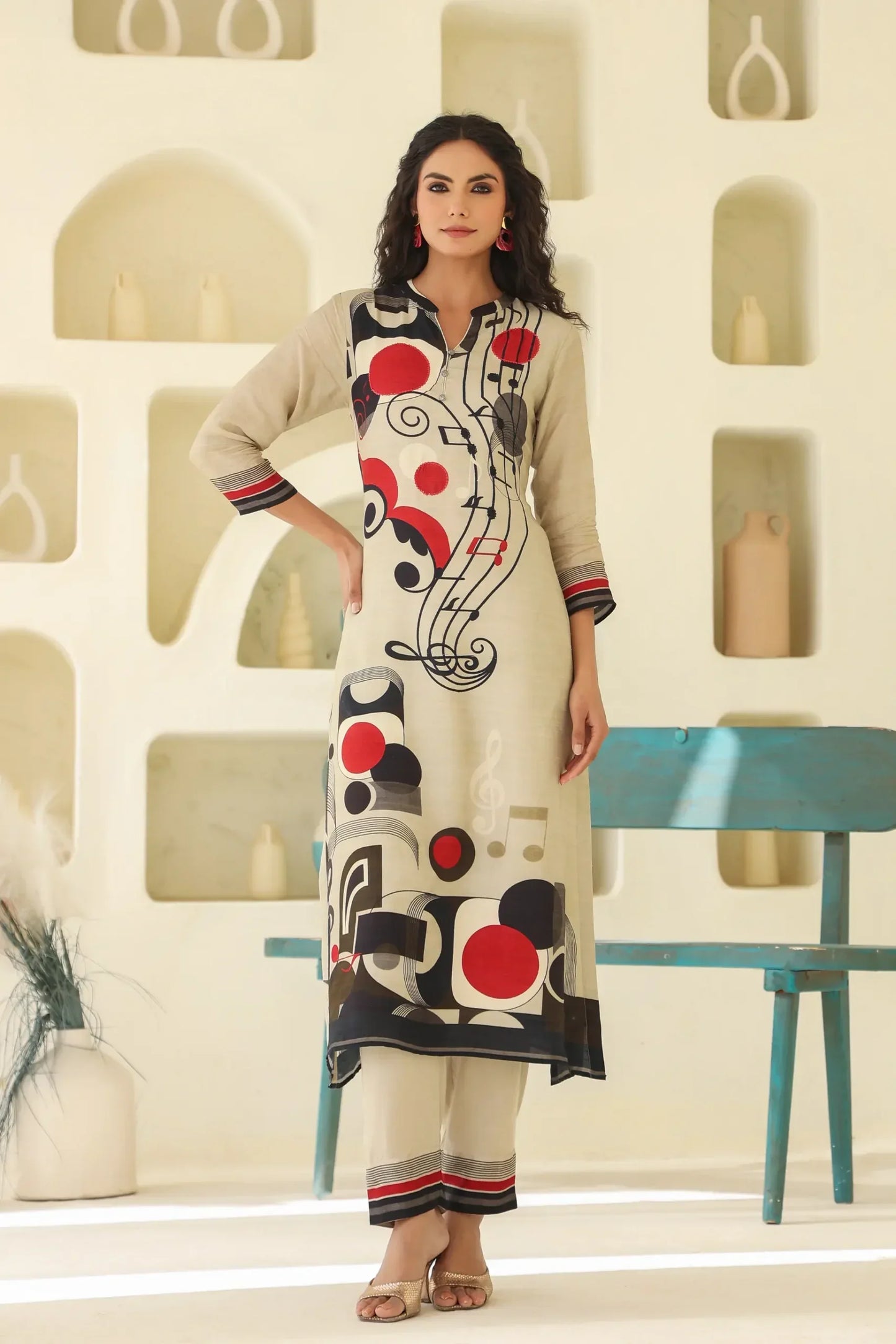 Abstract Print Straight Kurti with Pant