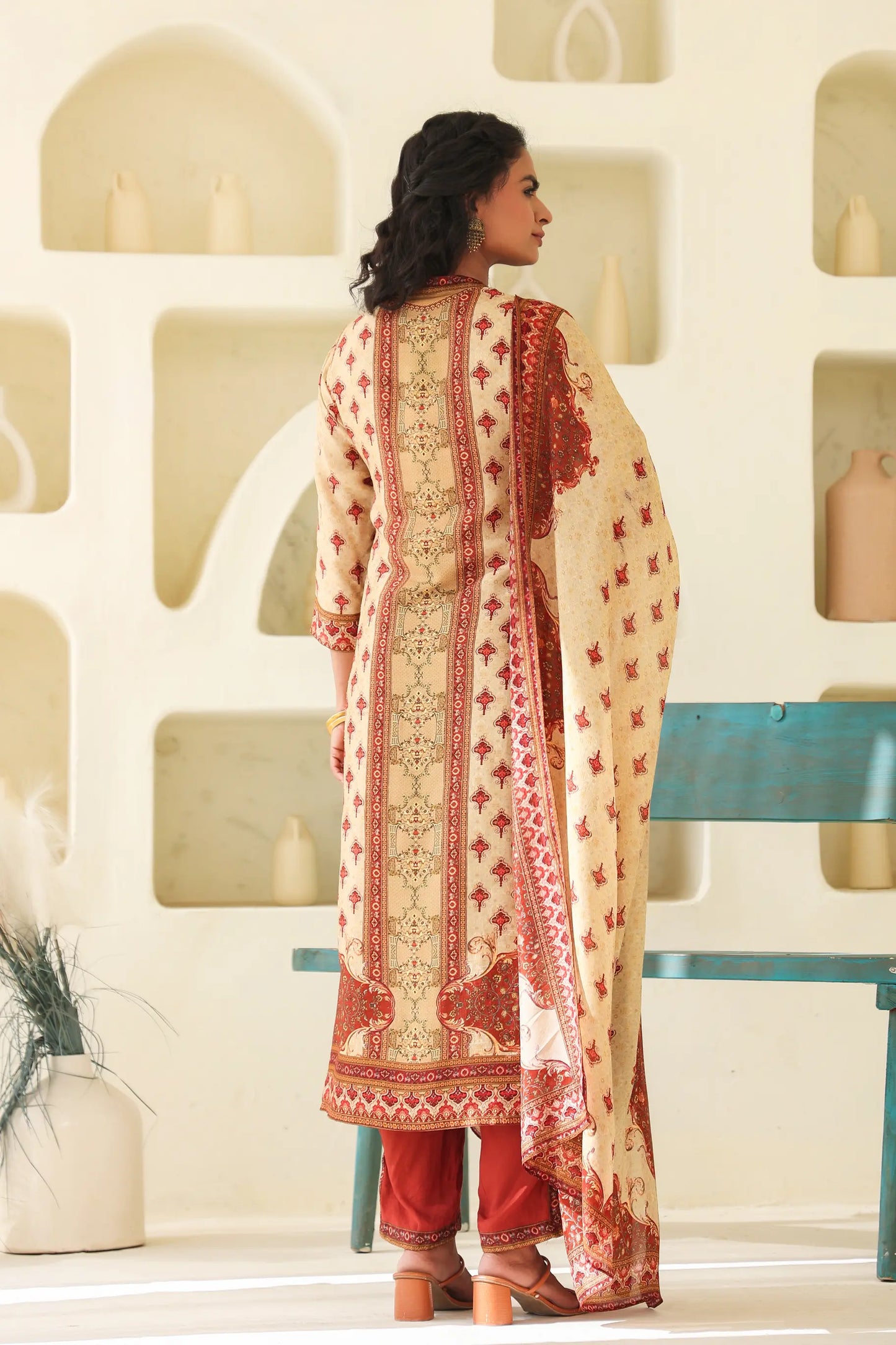 Traditional Print Straight Kurti with Pant and Printed Dupatta