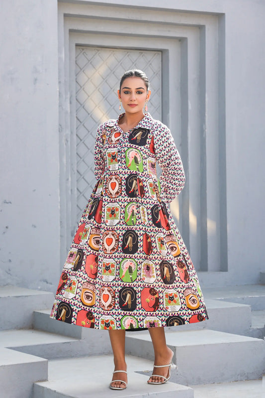 European Print Cotton Dress