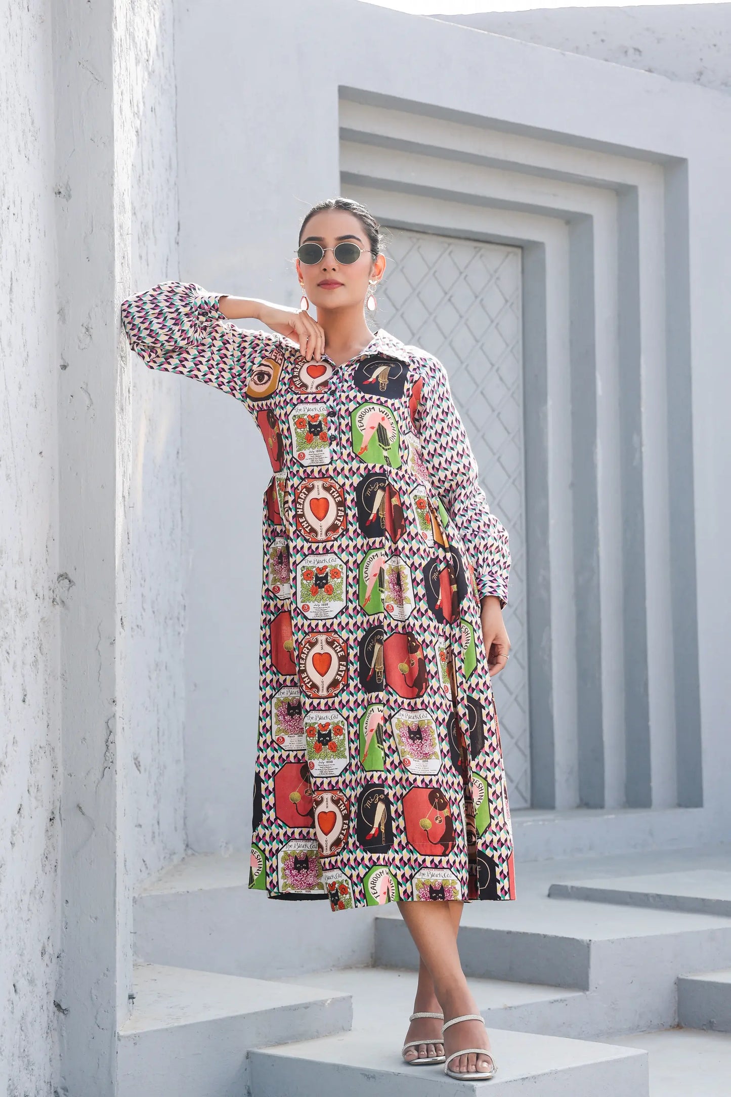 European Print Cotton Dress