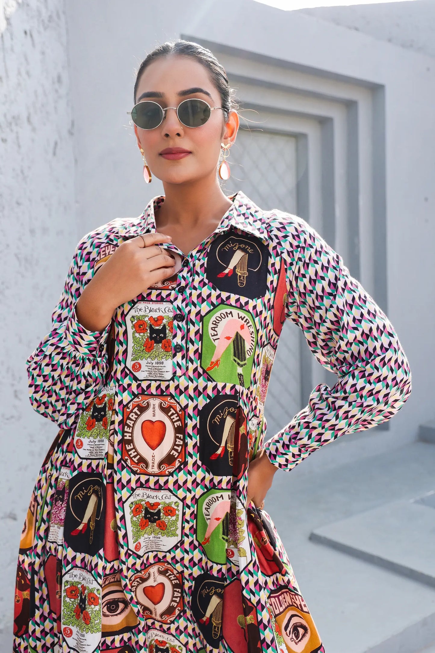 European Print Cotton Dress