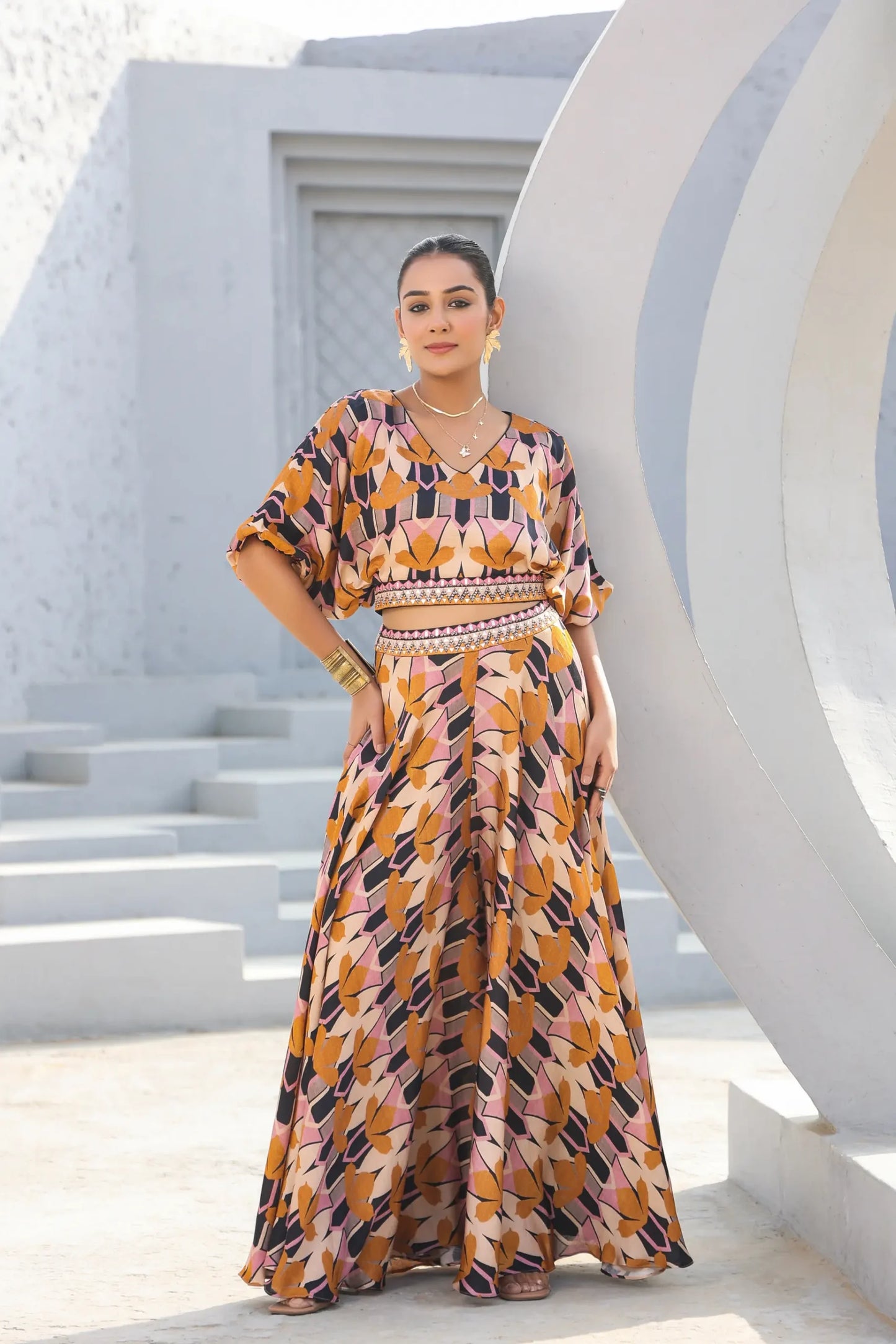 Divider Pant Set with Embbellish Belt