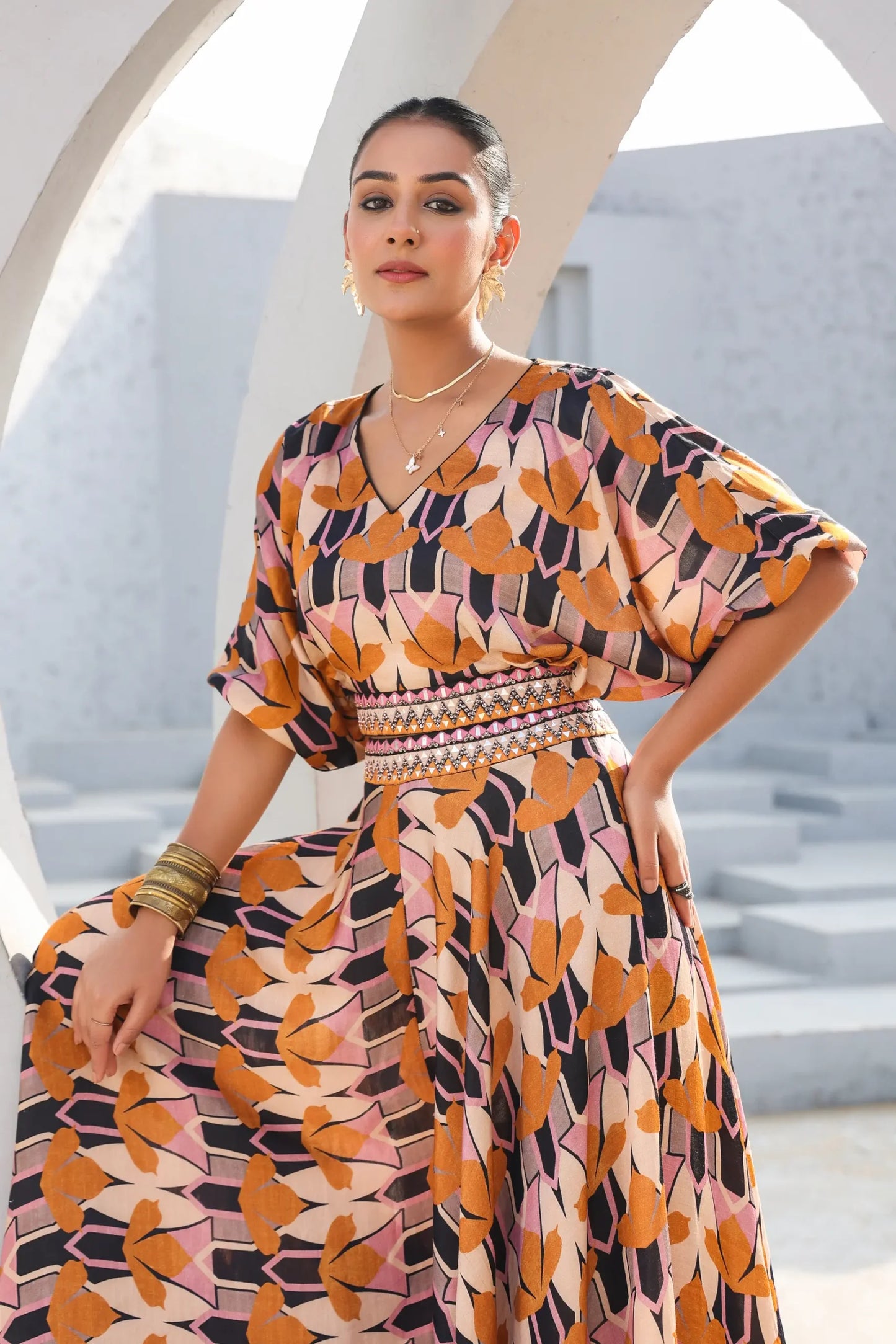Divider Pant Set with Embbellish Belt