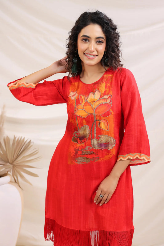 Traditional Print Straight Kurti with Printed Pant